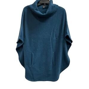 Pure Amici 100% cashmere blue poncho turtleneck sweater kangaroo pouch sz L
